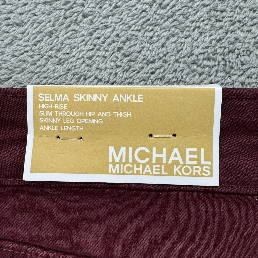 Michael Kors Pants Women's 16 Red Selma Skinny Ankle Merlot High-Rise Cotton NWT